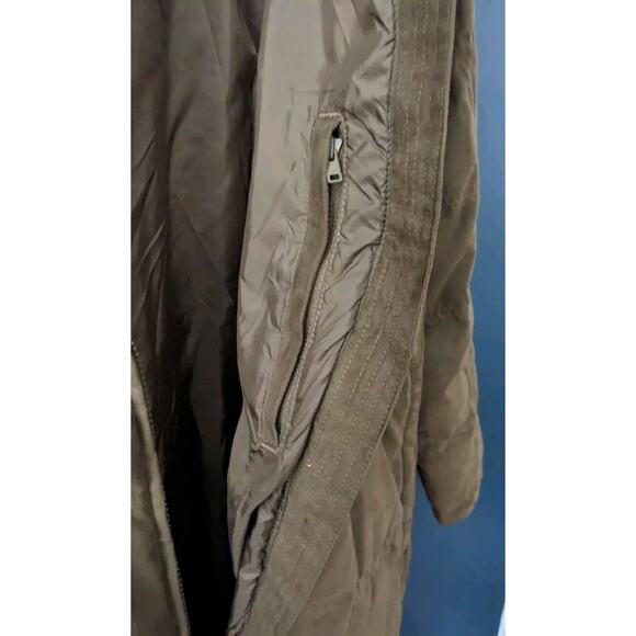 Coat Warm Faux Suede LL Bean Quilted Goose Down Brown Sherpa Collar Women's M - Picture 4 of 7